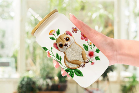 Glass Can Weasel Embroidery Sublimation artnoy 