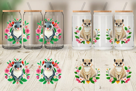 Glass Can Weasel Embroidery Sublimation artnoy 