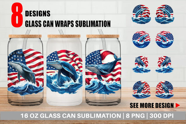 Glass Can Whale 4th of July Sublimation artnoy 
