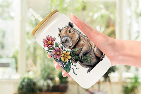 Glass Can Whimsical Animal Bouquet Sublimation artnoy 