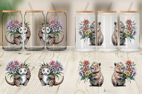 Glass Can Whimsical Animal Bouquet Sublimation artnoy 