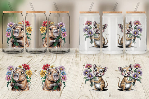 Glass Can Whimsical Animal Bouquet Sublimation artnoy 
