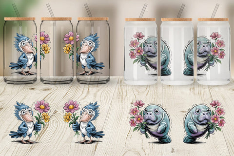 Glass Can Whimsical Animal Bouquet Sublimation artnoy 