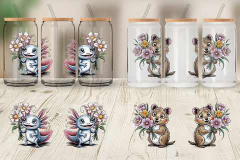 Glass Can Whimsical Animal Bouquet Sublimation artnoy 