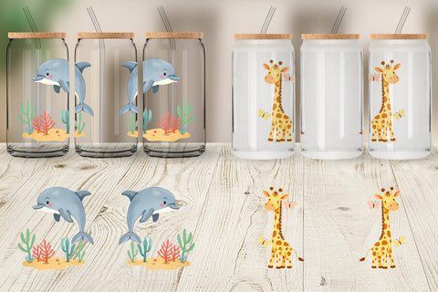 Glass Can Whimsical Animal Parade Sublimation artnoy 