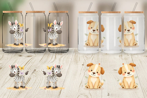 Glass Can Whimsical Animal Parade Sublimation artnoy 