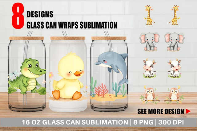 Glass Can Whimsical Animal Parade Sublimation artnoy 