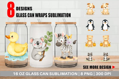 Glass Can Whimsical Animal Parade Sublimation artnoy 