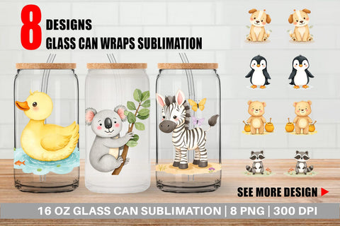 Glass Can Whimsical Animal Parade Sublimation artnoy 