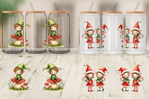 Glass Can Whimsical Christmas Elves Sublimation artnoy 