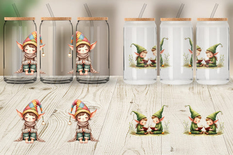 Glass Can Whimsical Christmas Elves Sublimation artnoy 
