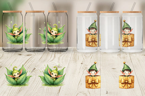 Glass Can Whimsical Christmas Elves Sublimation artnoy 