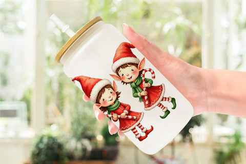 Glass Can Whimsical Christmas Elves Sublimation artnoy 