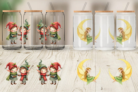 Glass Can Whimsical Christmas Elves Sublimation artnoy 