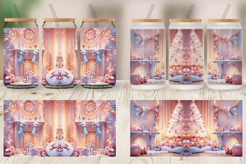 Glass Can Whimsical Christmas Scene Sublimation artnoy 