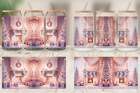 Glass Can Whimsical Christmas Scene Sublimation artnoy 