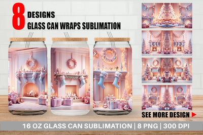 Glass Can Whimsical Christmas Scene Sublimation artnoy 