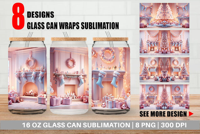 Glass Can Whimsical Christmas Scene Sublimation artnoy 