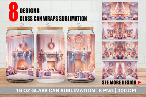 Glass Can Whimsical Christmas Scene Sublimation artnoy 