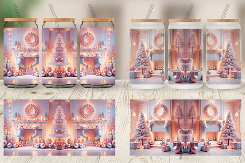 Glass Can Whimsical Christmas Scene Sublimation artnoy 