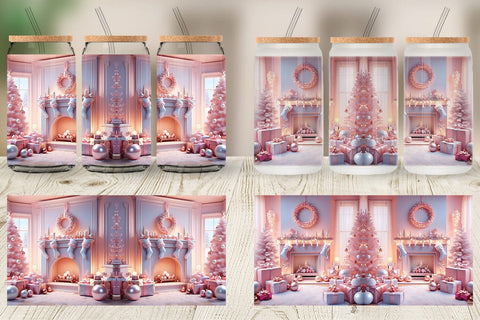 Glass Can Whimsical Christmas Scene Sublimation artnoy 