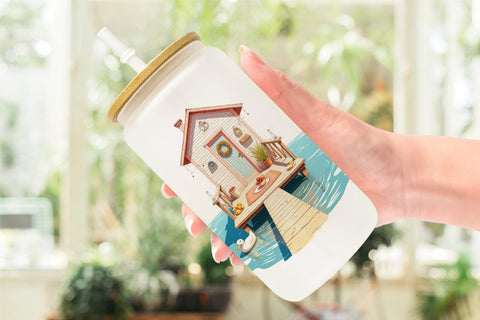 Glass Can Whimsical Coastal Escape Sublimation artnoy 