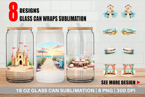 Glass Can Whimsical Coastal Escape Sublimation artnoy 