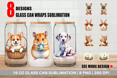 Glass Can Whimsical Easter Pets Sublimation artnoy 