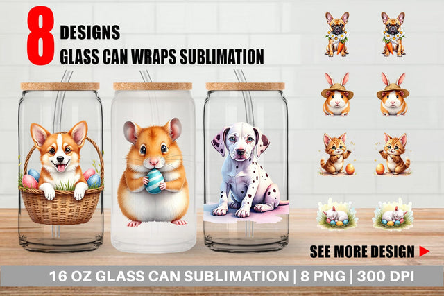 Glass Can Whimsical Easter Pets Sublimation artnoy 