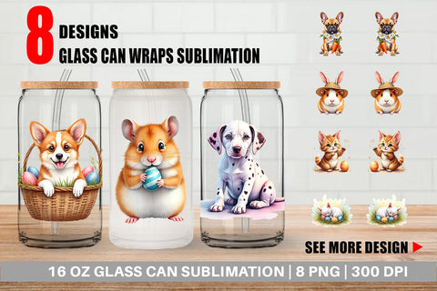 Glass Can Whimsical Easter Pets Sublimation artnoy 