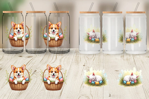 Glass Can Whimsical Easter Pets Sublimation artnoy 