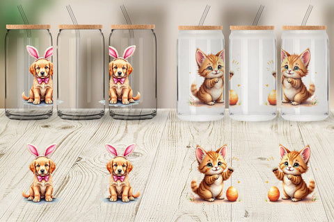 Glass Can Whimsical Easter Pets Sublimation artnoy 