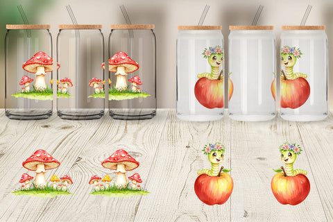 Glass Can Whimsical Garden Creatures Sublimation artnoy 