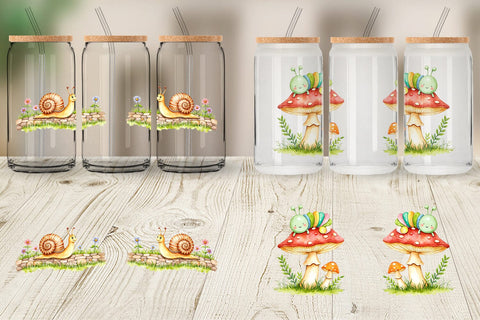 Glass Can Whimsical Garden Creatures Sublimation artnoy 