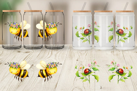 Glass Can Whimsical Garden Creatures Sublimation artnoy 