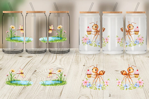 Glass Can Whimsical Garden Creatures Sublimation artnoy 