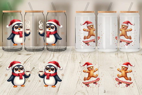 Glass Can Whimsical Holiday Friends Sublimation artnoy 