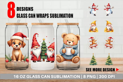 Glass Can Whimsical Holiday Friends Sublimation artnoy 