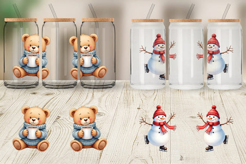 Glass Can Whimsical Holiday Friends Sublimation artnoy 