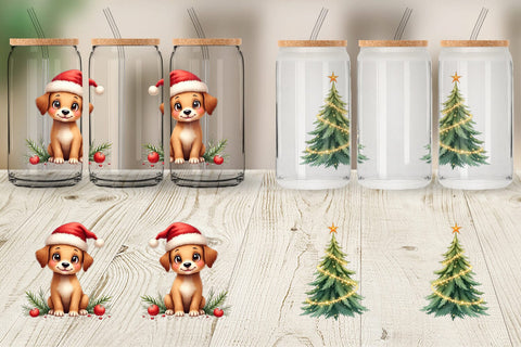 Glass Can Whimsical Holiday Friends Sublimation artnoy 