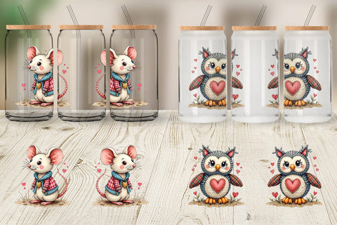 Glass Can Whimsical Patchwork Pets Sublimation artnoy 