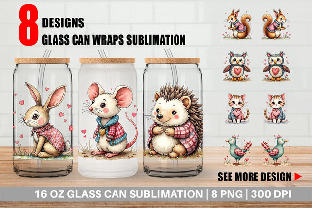 Glass Can Whimsical Patchwork Pets Sublimation artnoy 