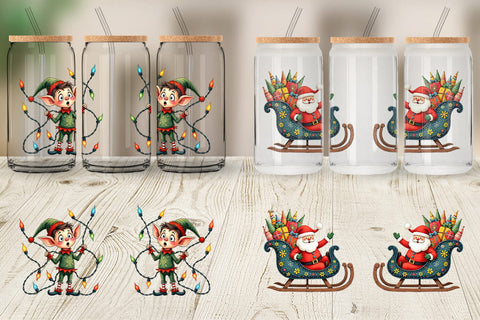 Glass Can Whimsical Santa Workshop Sublimation artnoy 