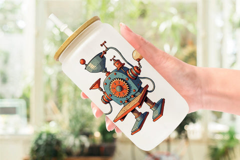 Glass Can Whimsical Santa Workshop Sublimation artnoy 