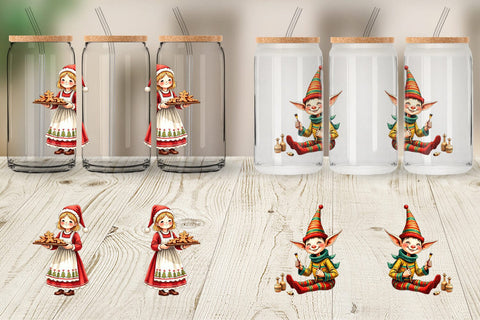 Glass Can Whimsical Santa Workshop Sublimation artnoy 