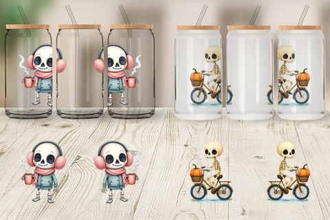 Glass Can Whimsical Skeletons Sublimation artnoy 