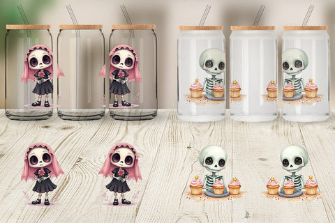 Glass Can Whimsical Skeletons Sublimation artnoy 