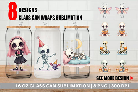 Glass Can Whimsical Skeletons Sublimation artnoy 