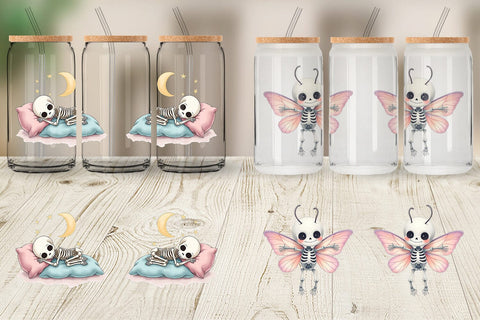 Glass Can Whimsical Skeletons Sublimation artnoy 