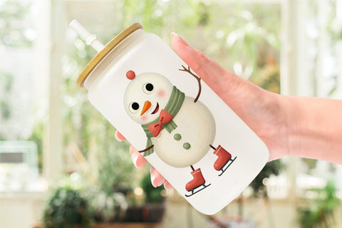 Glass Can Whimsical Snowman Christmas Sublimation artnoy 